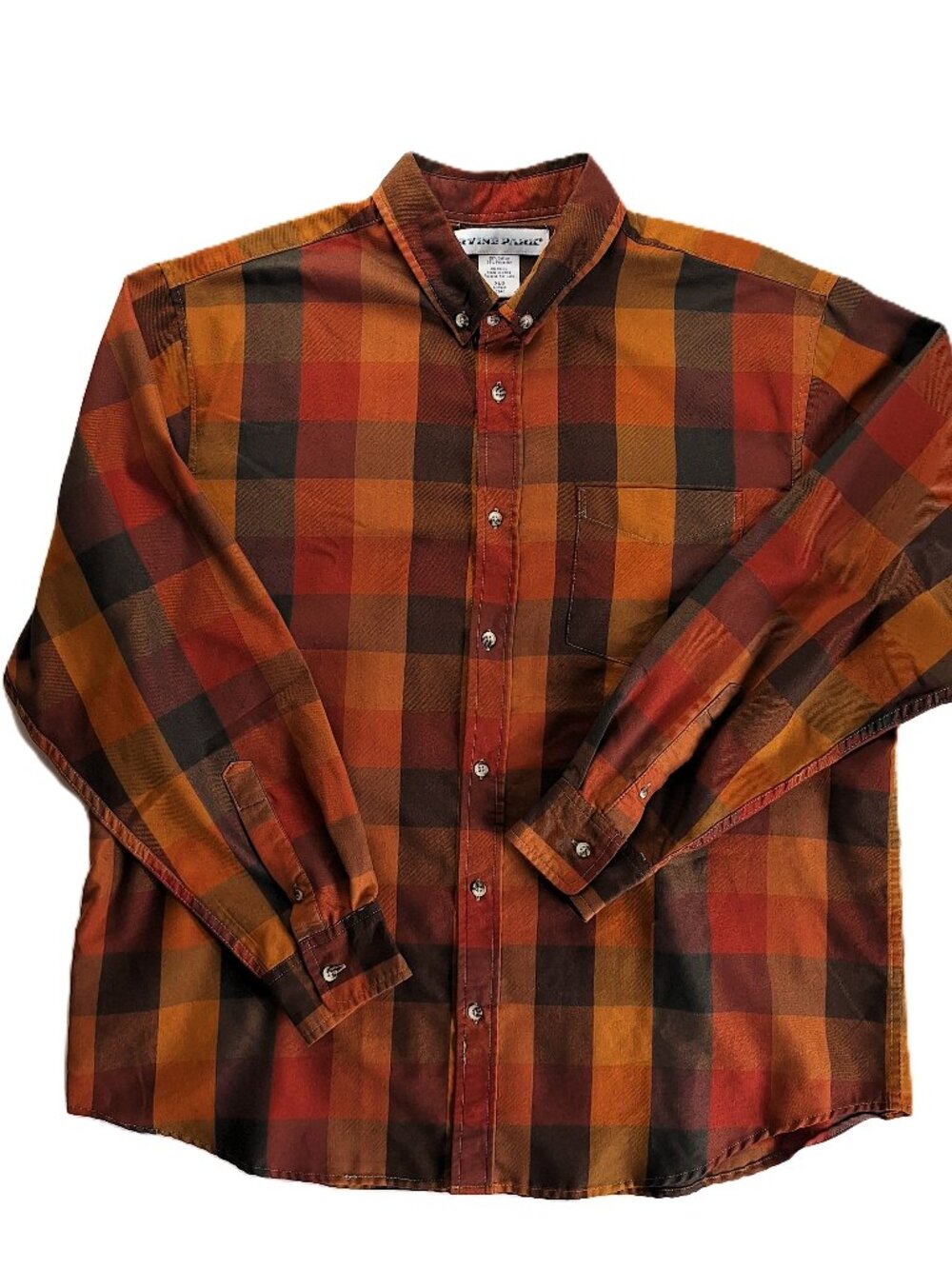 Irvine Park Mens Button Down Shirt Size XL Orange Plaid Fall Autumn Cozy